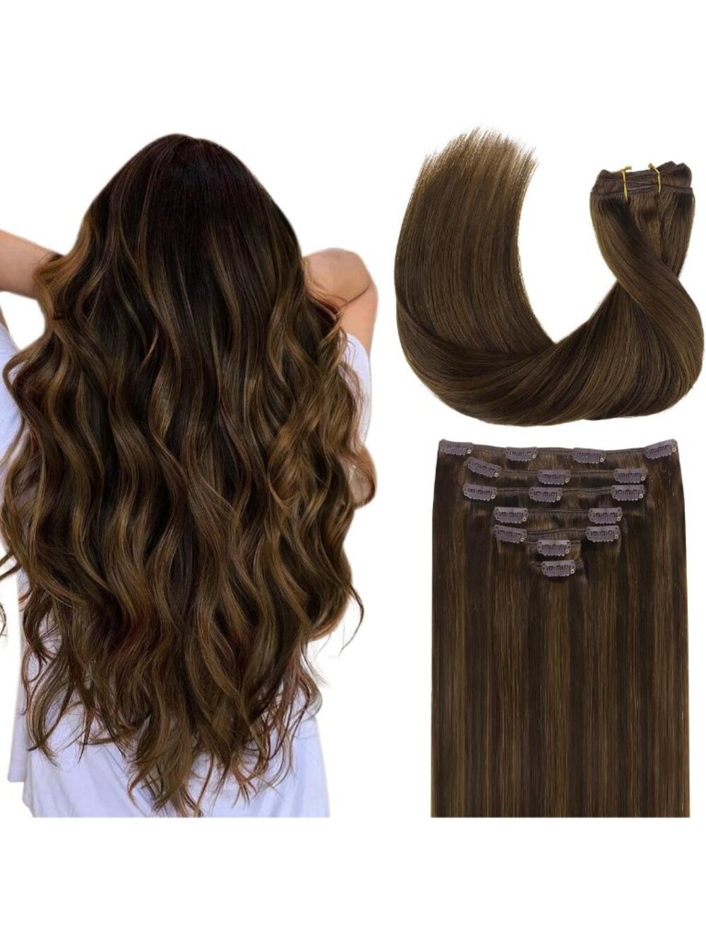 GOO GOO Clip in Hair Extensions Real Human Hair, Remy Human Hair Extensions Clip